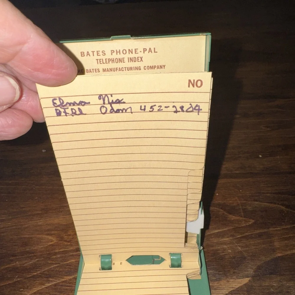Vintage 1950s Bates Autodex Green Address List Finder, Slim Felt Bottom W Cards